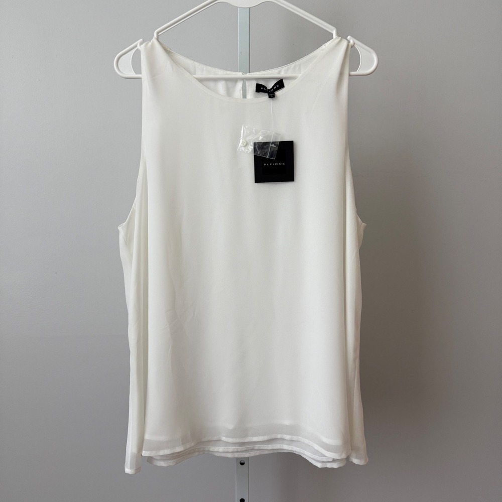 Pleione Office Siren Coastal Academia Clean Sleeveless Blouse L White NWT
